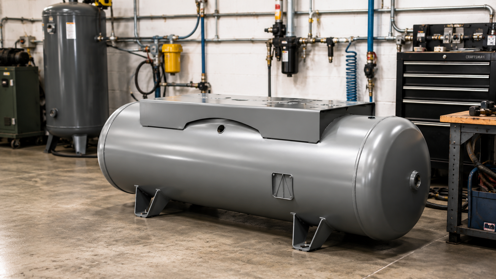 Industrial Manchester Tanks compressed air receivers in a manufacturing facility